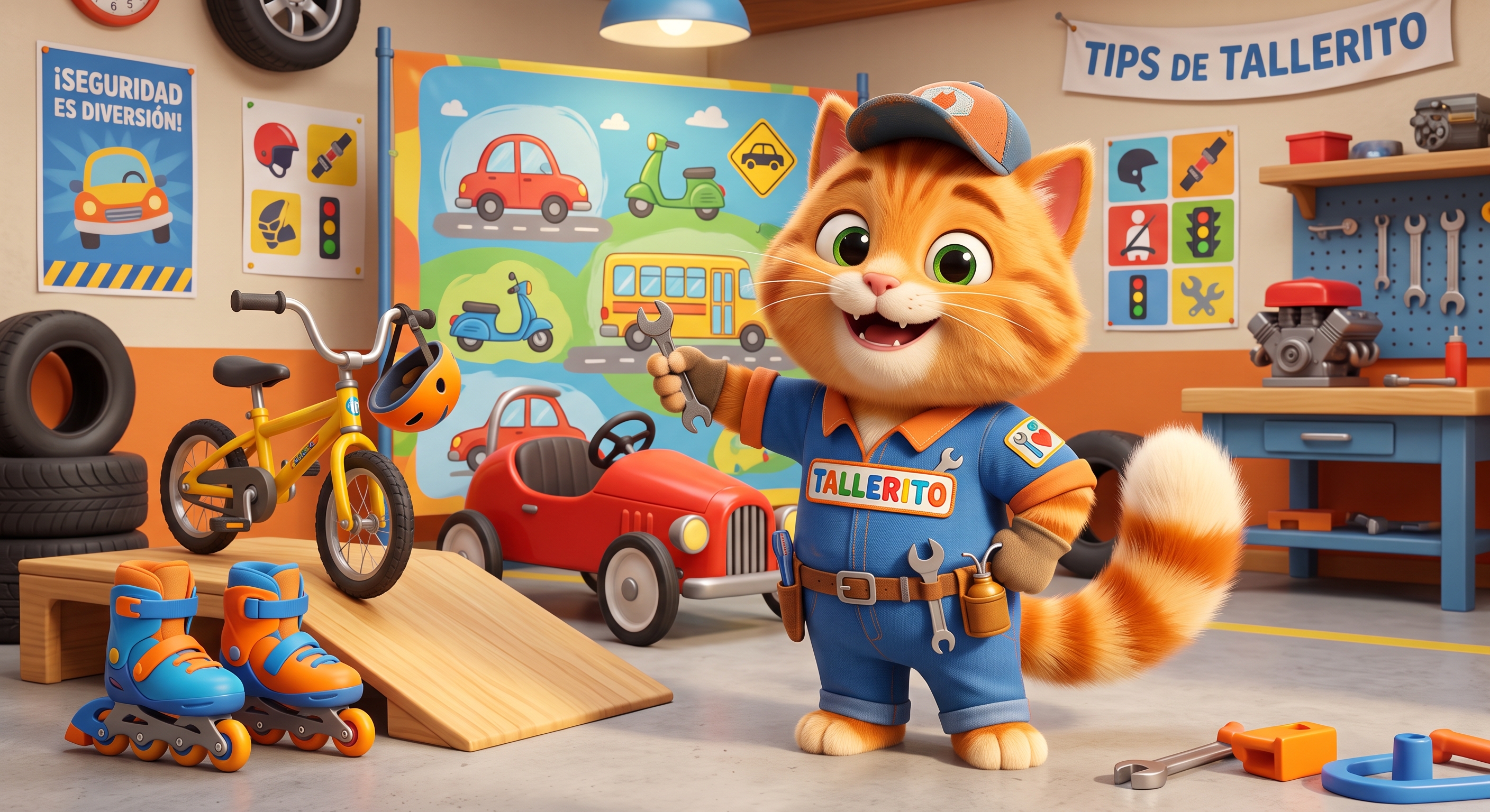 Zorry y Tallerito, los personajes del programa Ikuaa Lo Mitã, en un taller educativo de seguridad vial